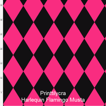 joustava kangas printti lycra Harlequin flamingo musta