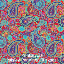 joustava kangas printti lycra Paisley punainen turkoosi