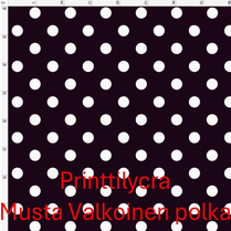 joustava kangas printti lycra Valkoinen-Musta Polka Pallo 