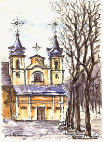 Autorius Rimas Revinskas. Akvarelė 15x21cm. Šv. Kryžiaus bažnyčia / St.Cross church. Watercolor 15x21