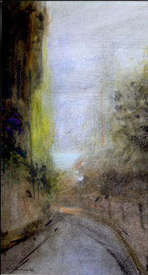 Via della Villa Cedri, pigmenti secchi e pennellate umide, 2004, cm 16 x 32