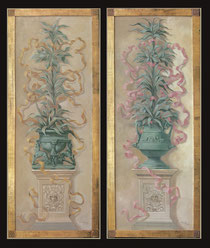 Pannelli ornamentali incorniciati a foglia d'oro. Tempera su tavola telata, cm 70 x 220 (cad.)