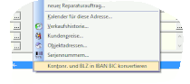 TopKontor-Bildschirm-Foto: Auschnitt mit dem SEPA-Konverter aus dem Menü Weiteres... im Kundenstand