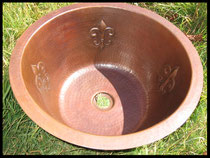 Round Bar Copper Sink Fleur de Lis Desing
