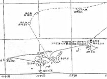 南島探験より無人島(尖閣諸島)への航路が記されている略図。