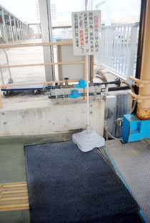 石垣港離島ターミナルに設置された靴底消毒マット。ほぼ乾燥した状態になっている(31日午後)。