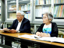 東書版の採択と副読本化に反対する声明を発表した、「竹富町の子どもたちに真理を教える教科書採択を求める町民の会」=2日午後、沖教組八重山支部