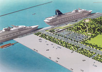 港湾計画改定で整備計画が盛り込まれた新港地区のクルーズ船バースのイメージ図。大型クルーズ船が2隻同時に寄港できる