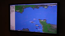 Live position of Bretagne is displayed in several places all arround the ship