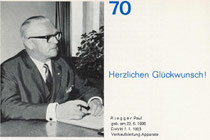 1966 gratulierte die Firma Kienzle zu Rieggers 70. Geburtstag