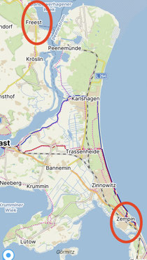 Von Freest fuhren wir die Insel Usedom in südlicher Richtung nach Zempin.