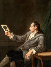 "Der junge Johann Wolfgang Goethe mit einem Scherenschnitt" Gemälde von Georg Melchior Kraus ,1775