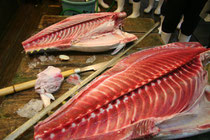 築地のマグロとまぐろ包丁