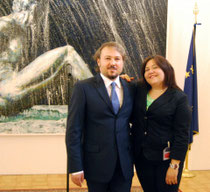 Montecitorio - Roma in foto L'artista internazionale Arrigo Musti e la creativa Elisa Martorana