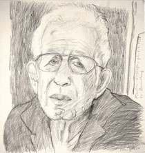 Portrait von Pinchas Erlanger, geb. als Peter Erlanger 1926 in Ravensburg, 45 x 45 cm, Bleistift, 2006., Küstlerin: Marlis Glaser, www.marlis-glaser.de