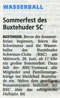 Sommerfest des Buxtehuder SC. Buxtehuder Tageblatt vom 25.06.2013