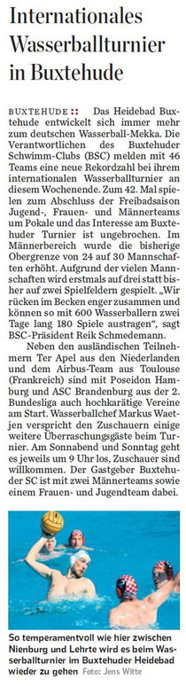 Internationales Wasserballturnier in Buxtehude. Hamburger Abendblatt vom 05.09.2013