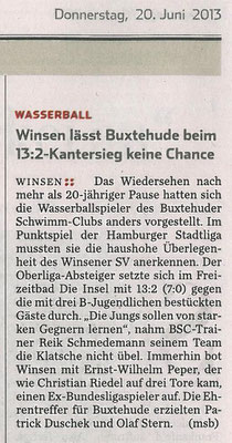 Winsen lässt Buxtehude beim 13:2-Kantersieg keine Chance. Hamburger Abendblatt vom 20.06.2013