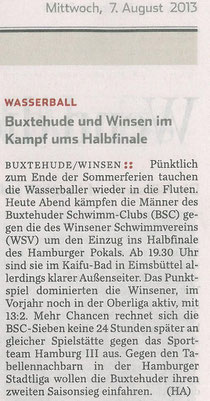 Wasserball/ Buxtehude und Winsen im Kampf ums Halbfinale, Hamburger Abendblatt vom 07.08.2013