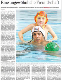 Wasserball-Nationalspieler Maurice Jüngling und Nachwuchsakteur Tore Witte nutzen Länderspiel zum Wiedersehen. Hamburger Abendblatt vom 14.12.2013