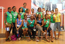 Ganadoras de medallas en las competencias de halterofilia de los Juegos de la Juventud, que se disputan en el Parque del Este.
