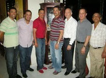 Nicolás Ramírez, Luis Polonia Jr., Junior Fermín, Robin Lantigua, Santiago Cabrera, Manuel Ruiz y Polo Gutiérrez en la presentación del nuevo manager y asistente de los Granjeros de Moca para la justa que arranca el 4 de agosto del 2012.
