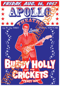 buddy holly,swing,rock n roll, usa, american idol, poster,crickets, peggy sue, apollo theatre, new york,#vintagerockposter, #buddyhollyposter,#apollotheatrenewyork