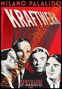 kraftwerk,Ralf Hütter, Michael Rother, Emil Schult, Fritz Hilpert,kraftwerk poster,concert,electronic music,trans europe express,the man machine,die robber,radioactivity kraftwerk