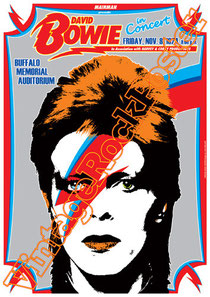 david bowie, ziggy stardust,bowie,glam rock, velvet goldmine, vintage rock posters, poster, buffalo,1974, buffalo memorial auditorium