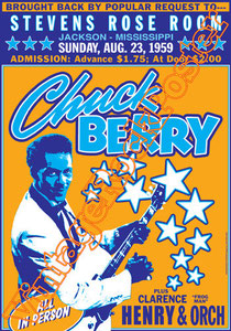 chuck berry, swing, 50s,pin up, poster, jackson, usa, concert, concerto, manifesto, affiche, black music,stevens rose room,clarence,henry & Orchestra