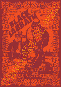 black sabbath, Ozzy Osbourne, Tony Iommi, Ronnie James Dio,poster,manifesto,affiche,concert,gentle giant,argent,knoxville,usa,1973