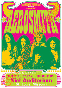 aerosmith,steven tyler,joe perry,exile on main street,pump,tom hamilton,Joey Kramer,Ray Tabano,poster,affiche,manifesto,locandina,cartaz,cartel,vintage rock poster,nazareth,st louis,kiel auditorium