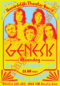 genesis, Phil Collins, Peter Gabriel, Steve Hackett, Mike Rutherford,genesis poster,Ray Wilson,I can't dance,Invisible Touch,classic rock,british rock,west palm beach,amsterdam, holland, 1975