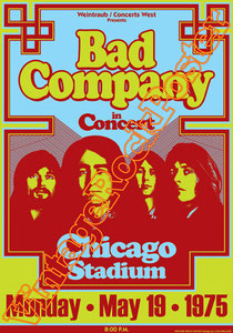 bad company,Paul Rodgers, Brian Howe, Robert Hart,shooting star,all right now,bad company poster,concert, affiche,manifesto,locandina,american music,chicago,1975