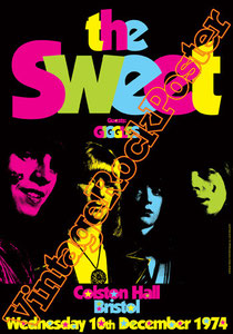 the sweet,sweet poster,sweet band,glam rock,uk glam,rock n roll,Peter Lincoln, Bruce Bisland, Richie Onori, Joe Retta,the sweet concert,live show,70s,london,birmingham,sunderland,merlbournee