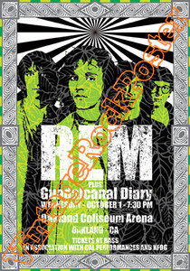 rem,Michael Stipe, Peter Buck, Bill Berry, Mike Mills, Billy Bragg, Scott McCaughey, Bill Rieflin,band,rem poster,rem concert,oakland coliseum,oakland,usa,canada,arena,poster,manifesto,locandina,affic