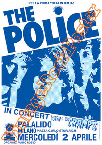 police, Sting, Stewart Copeland, Andy Summers, Henry Padovani,police poster,cramps,palalido,milano,new york, concert, live show,lexington,torino