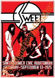 the sweet,sweet poster,sweet band,glam rock,uk glam,rock n roll,Peter Lincoln, Bruce Bisland, Richie Onori, Joe Retta,the sweet concert,live show,70s,london,birmingham,sunderland,merlbournee