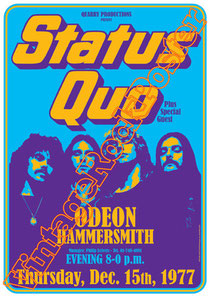 status quo, status quo poster,Francis Rossi, Rick Parfitt, John Edwards, Andy Bown,in the army now,whatever you want,caroline,odeon hammersmith london,london,uk,great britain,poster,vintage rock poste