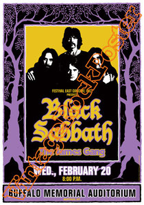 black sabbath, Ozzy Osbourne, Tony Iommi, Ronnie James Dio,poster,manifesto,affiche,concert,the james gang,buffalo,1974,concert,live show