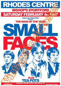 small faces, Steve Marriott, Ronnie Lane, Kenney Jones, Ian McLagan, Jimmy Winston, Jimmy McCulloch, Rick Wills,rhodes centre,bishops stortford,1967,small faces poster,small faces concert,tea pots ban