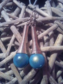 boucles d'oreilles argentées avec perles magiques turquoises