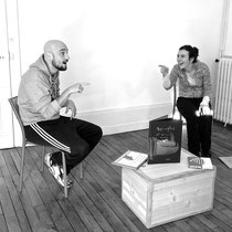 Sylvie Audureau et Damien Mignot en répétition du spectacle Histoires de signes