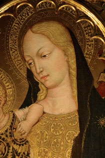 Luca di Paolo Trittico di San Francesco  (Madonna con Bambino in trono tra angeli, san Francesco d’Assisi, san Bernardino da Siena; Miracoli di san Bernardino, particolare) tempera e oro su tavola Chiesa di San Francesco, Matelica (MC)