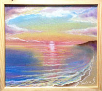 「夕陽と海 038」2015.2 水彩紙にパステル