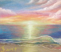 「夕陽と海 020」2014.9 色紙にパステル
