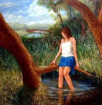 「川のある風景」2006.11 板にテンペラと油彩