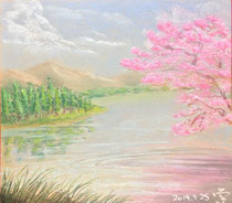 「桜のある風景 01」2014.3 色紙にパステル