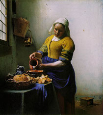 Johannes Vermeer, La Laitière, huile sur toile, 45x40cm, vers 1658-1661.
