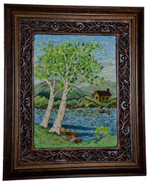 Landscape painting using hand-dyed wool